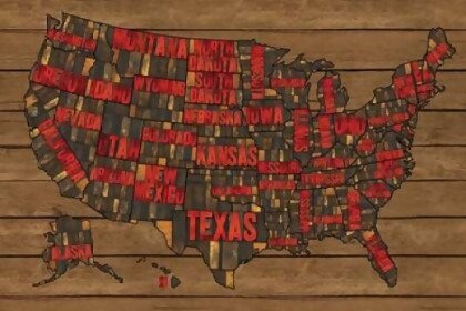24 X 36 Map Of United States ... Printers Block US Map Red Poster Print By Tara Reed 24 X 36 From on us ...