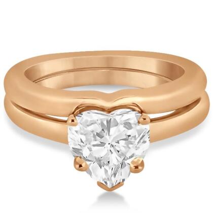Heart Shaped Engagement Ring and Wedding Band Bridal Set 14k Rose Gold